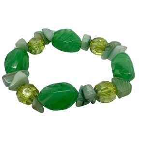 Fun Retro Boho Green Beaded Stretch Bracelet Fashion Jewelry Statement Accessory
